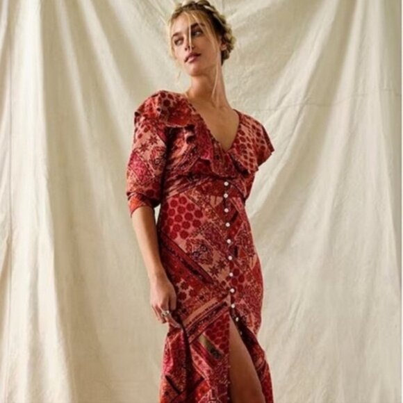 Free People Lennon Dress in Primrose Combo Sz S Boho romantic - Picture 6 of 7